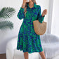 Casual Loose Contrast Color Leopard-print Long-sleeved Shirt Dress