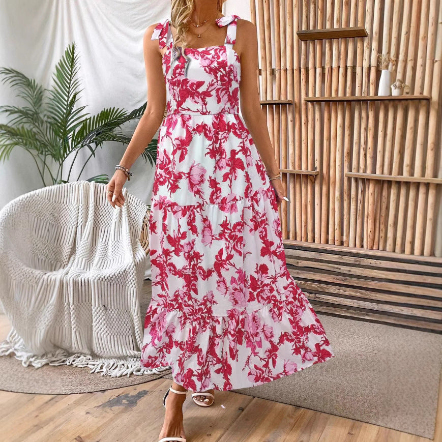 Sleeveless Lace Printing Fashion Midi Dress