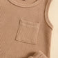 Children's Summer Korean Style Sleeveless Vest Waffle Solid Color Suit