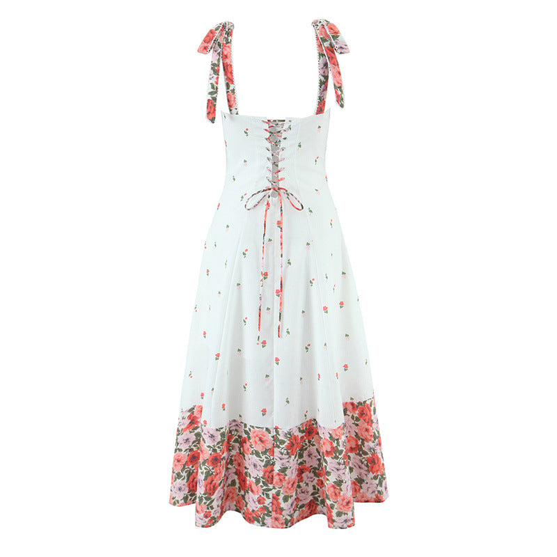 Romantic White Flowers Colorblock Mid-length Sundress