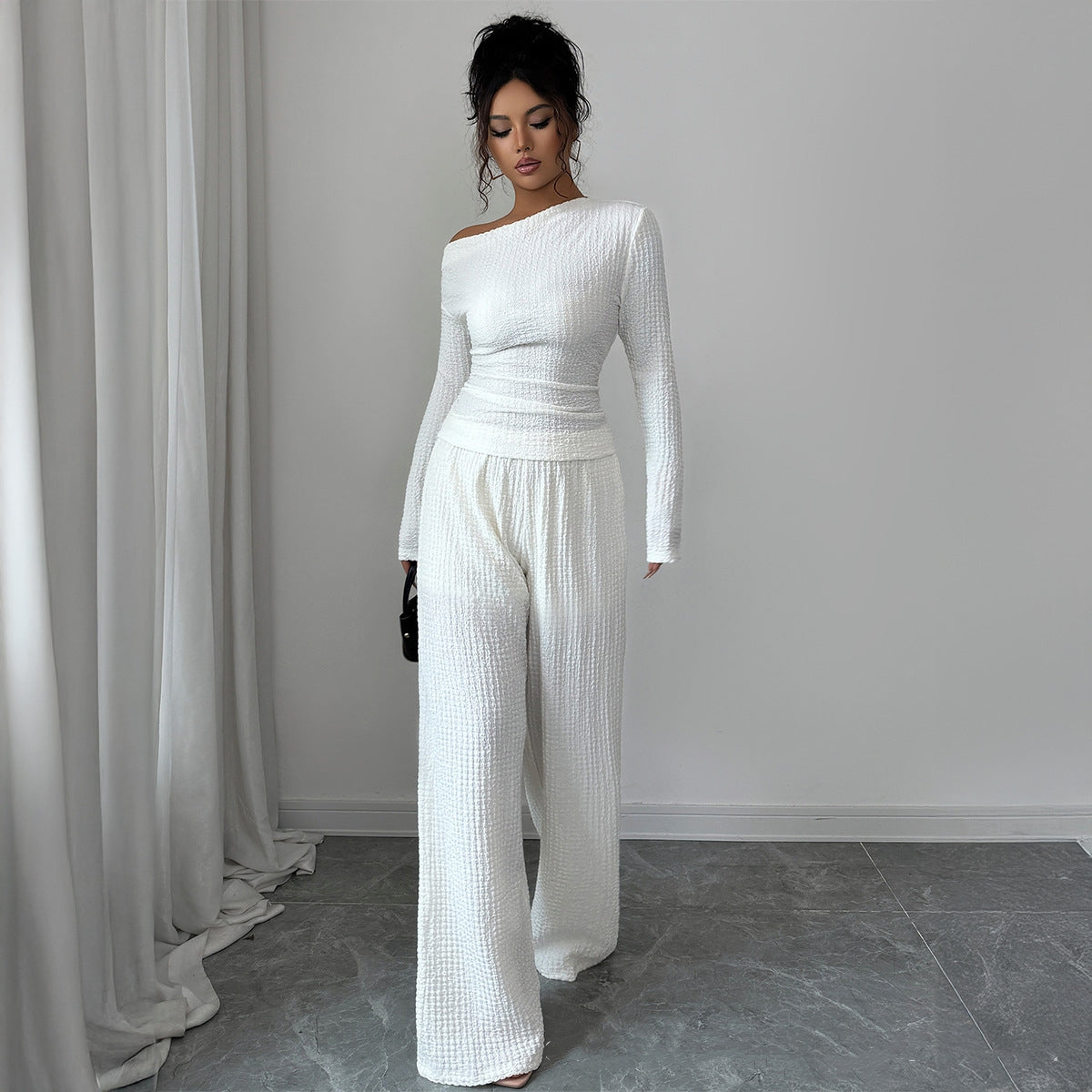 Elegant Style Long Sleeve T-shirt And Straight Pants Two-piece Set Women's Clothing
