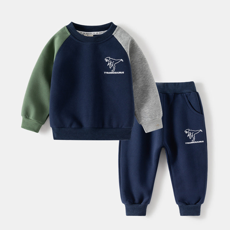 Combinaison à manches longues pour enfants, imprimé dinosaure, couleur contrastée