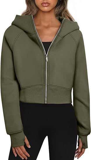 Sweat-shirt à capuche zippé décontracté en polaire, cardigan de sport tendance, hauts courts, vêtements pour femmes