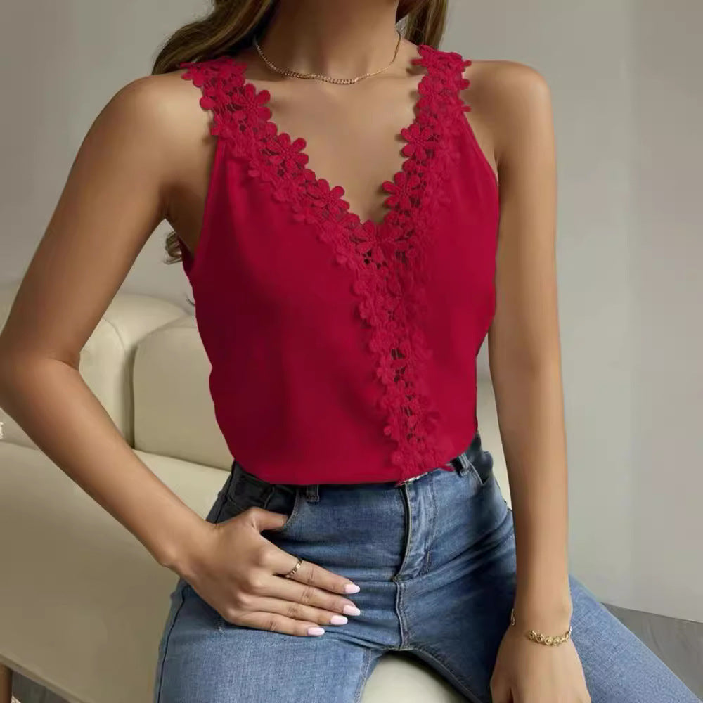 Women's Solid Color Lace Stitching Vest