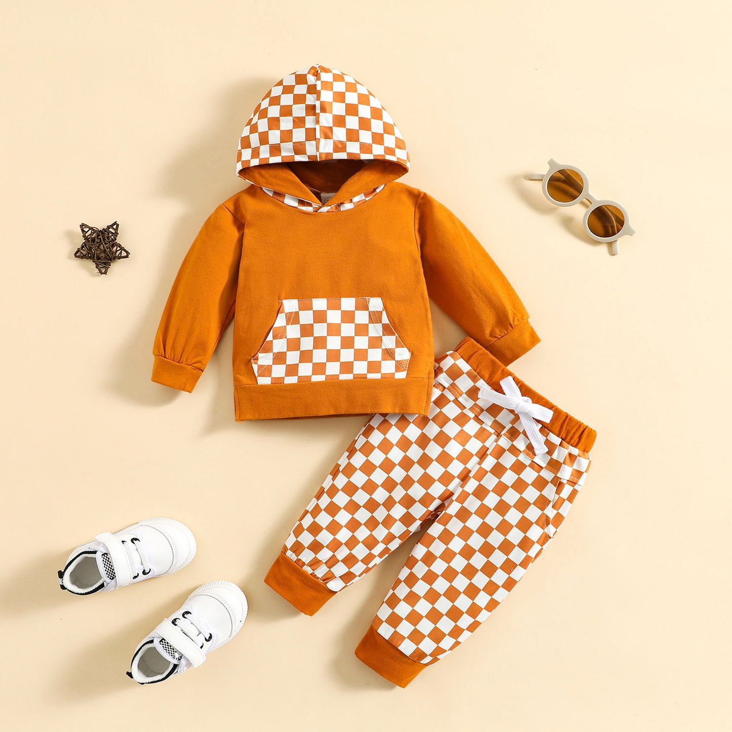 Combinaison à carreaux à capuche pour enfants, tenue de sport et de loisirs d'automne et d'hiver