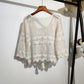 Drawstring Hollow V-neck Three-quarter Sleeve Sweater Women