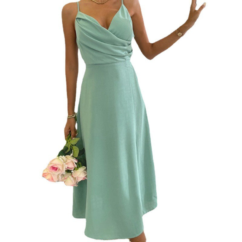 V-neck Strap Slit Fashionable Slim Dress