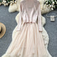 Cherry Vest Long-Sleeve Knitted Patchwork Mesh Dress