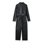 Faux Leather Belt Decorative Jumpsuit