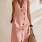 Resort-style V-neck Sleeveless Asymmetrical-button Midi Dress
