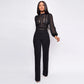 High-waisted Straight-leg Women's High-neck Lace Long-sleeve Jumpsuit