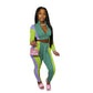 Ensemble deux pièces pantalon de sport multicolore à empiècements pour femme