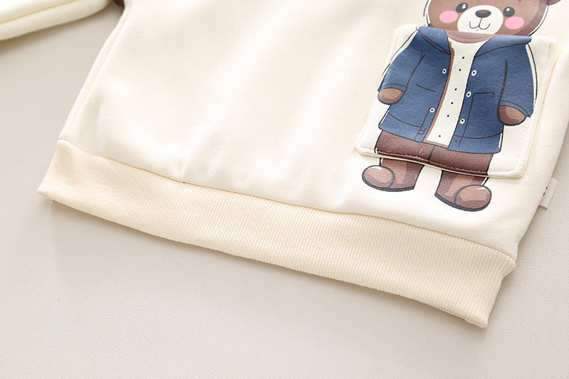 Korean Fleece-lined Two-piece Suit Baby Children Warm Suit