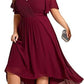 Banquet Evening Dress A- Line V-neck Chiffon Short Sleeve Knee-length Plus Size