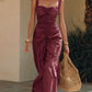 Elegant Cotton-Linen Resort-Style Dress With Wide Straps And Ruffled Hem