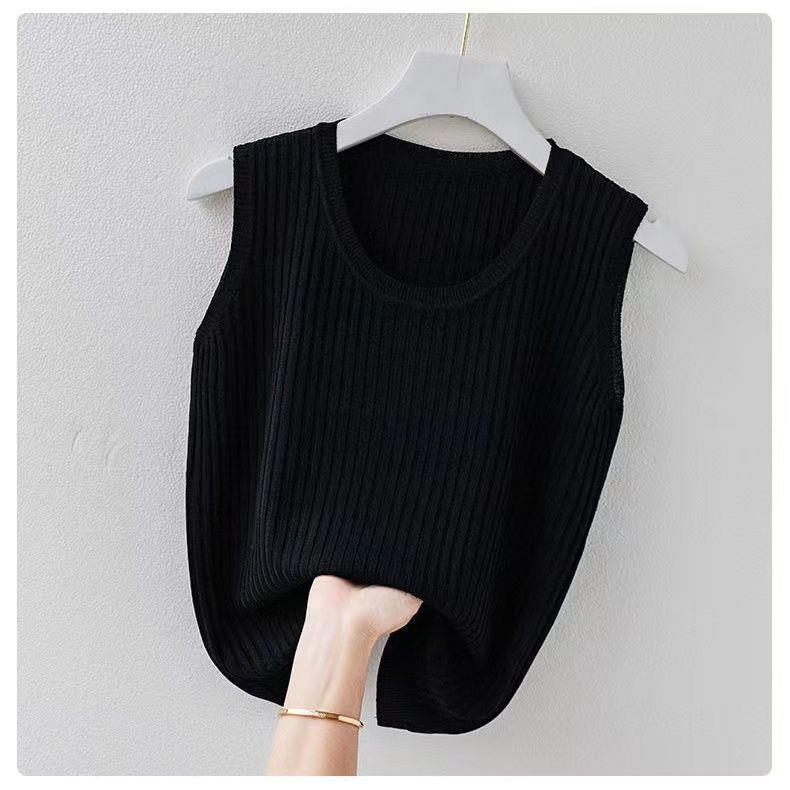 Women's Summer Ice Silk Round Neck Camisole Vest Knitted Bottoming Shirt