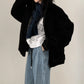 Manteau court ample en velours côtelé et coton rembourré à rayures profondes pour femme