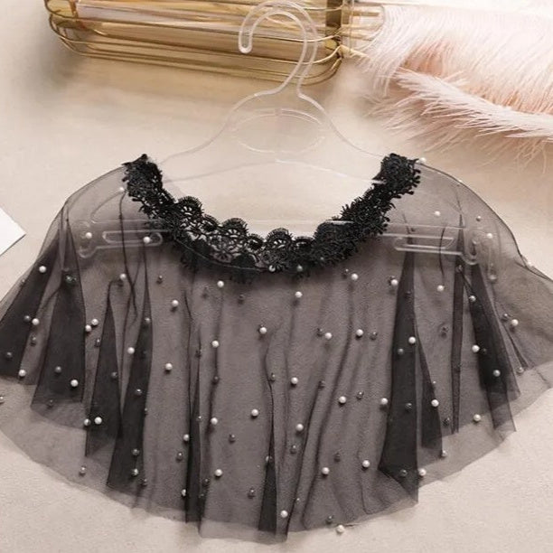 Small Shawl New Black Mesh Pearl Particle Lace