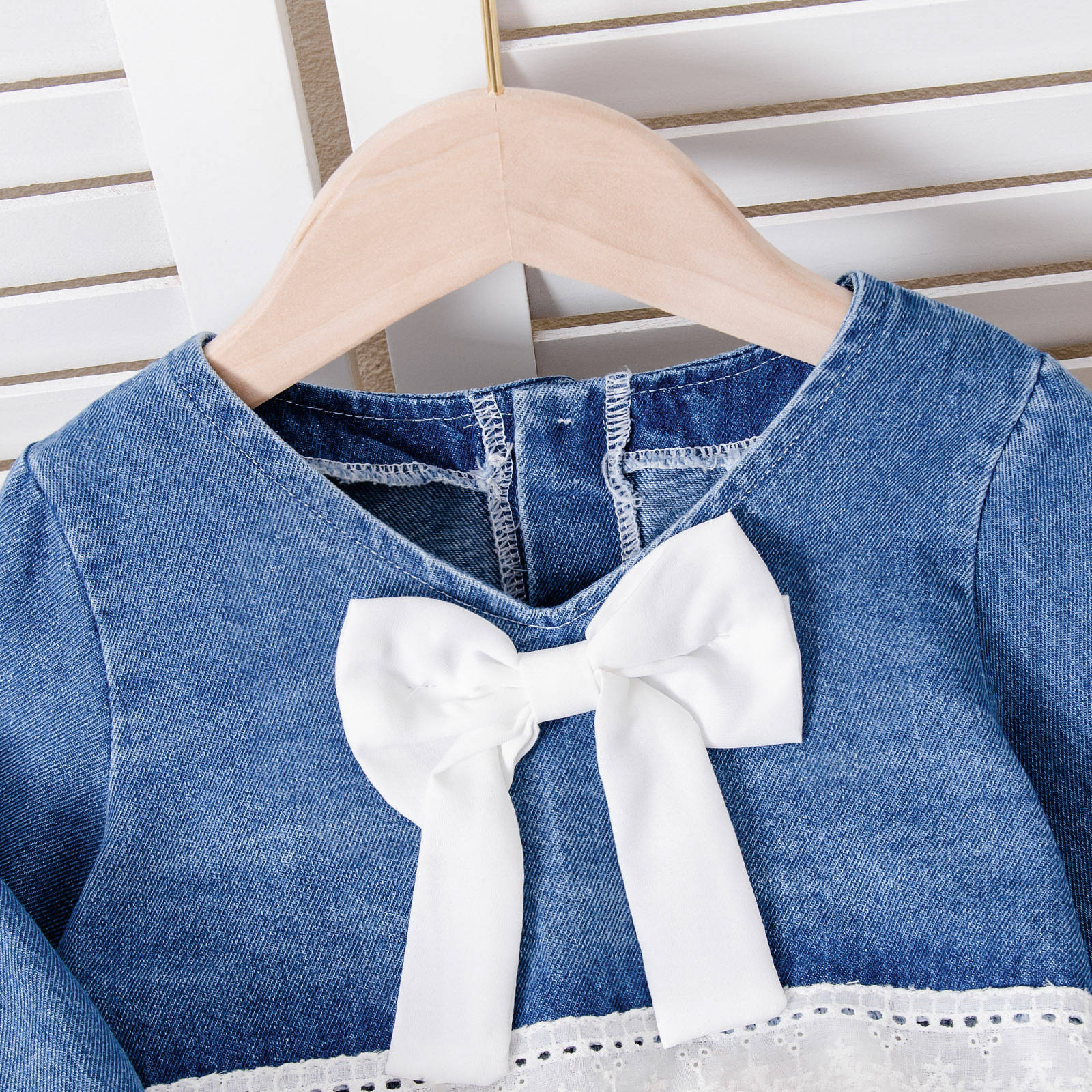 Long-sleeved Top Lace Denim Shorts