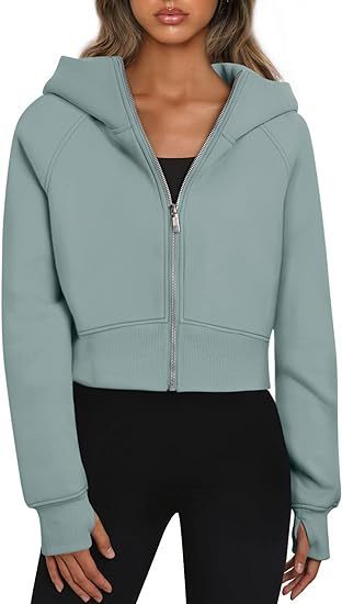 Sweat-shirt à capuche zippé décontracté en polaire, cardigan de sport tendance, hauts courts, vêtements pour femmes