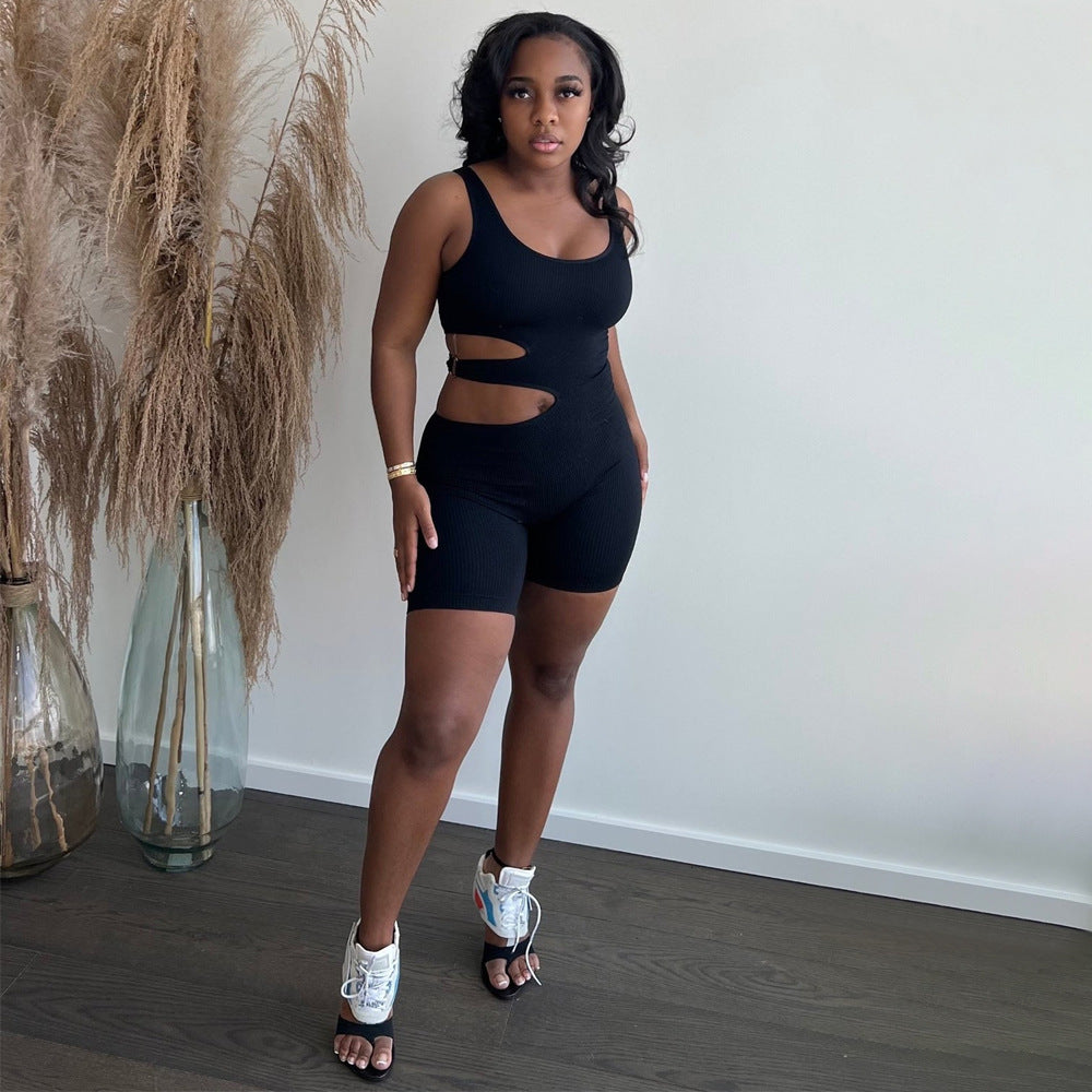 Combinaison moulante marron sans manches style streetwear d'été