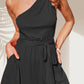 Off-the-shoulder Knot Tie Pocket Street One-piece Shorts For Women