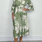 Elegant Printed Stand-up Collar Cinched Long Sleeve Dress