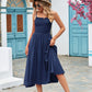 Women's Square Collar Pleating Bohemian Strap Dress