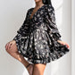 Women's Printed Puff Sleeve Waist Cinching Dress