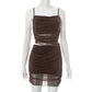European And American Solid Color Sling Stitching Mesh Dress