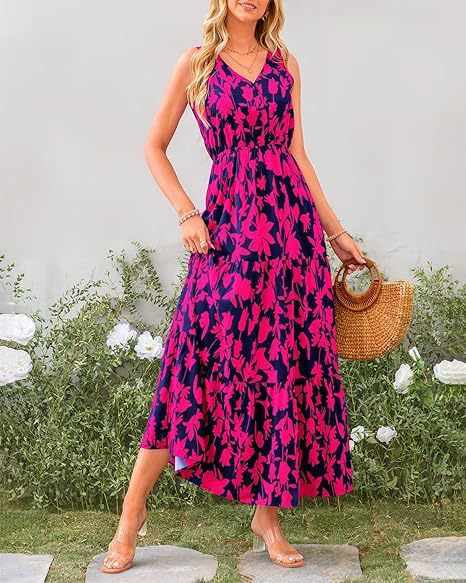 Robe imprimée à col en V et taille élastique pour femme