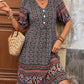 Flower Print Puff Sleeve Button Bohemian Style Dress