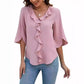 Lady Literature Leisure Commute All-matching Loose All-matching V-neck Flounce Shirt