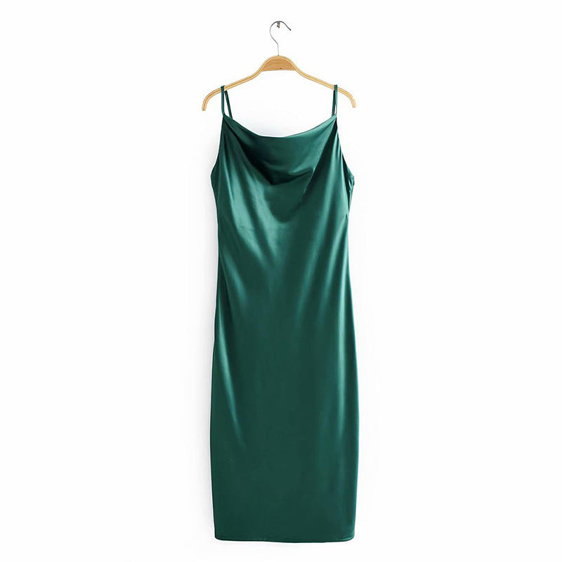 High-waisted Slimming Short-sleeved Design Mid-length Strappy Dress
