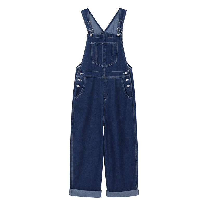 Denim Overalls Women Spring And Autumn Korean Style Loose Design Straight-leg Jumpsuit