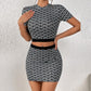 European And American Style Fashion Personalized Printing Slim Fit Midriff-baring Two-piece Set