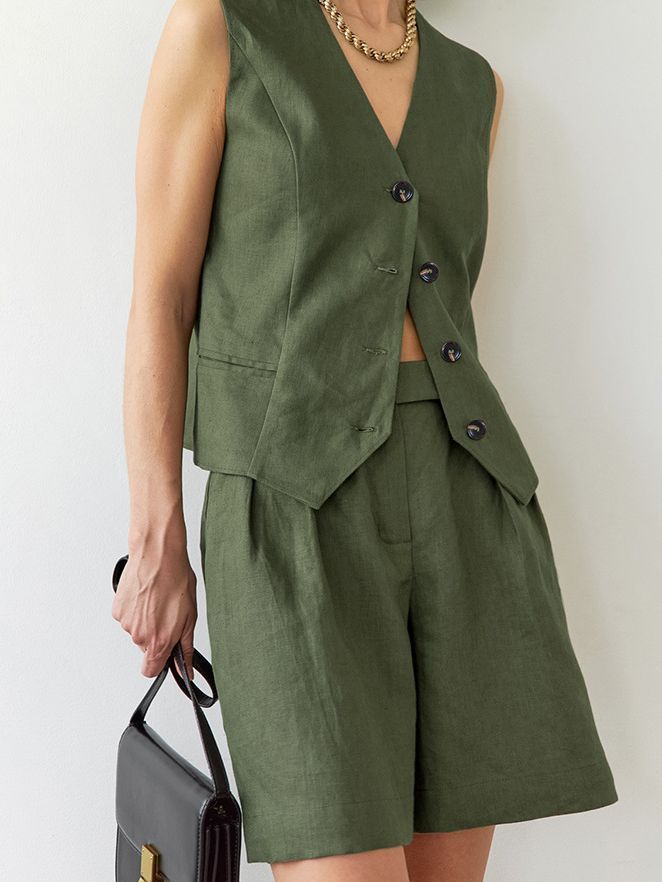Ensemble gilet et short décontractés à col en V pour femmes
