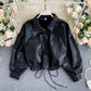 Veste ample en cuir style rétro coréen
