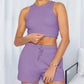 Sleeveless Waffle Suit Solid Color Vest Fashion Casual Shorts