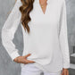Chiffon Patchwork Long Sleeve Solid Color And V-neck Shirt