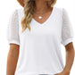 Women's T-shirt Solid Color V-neck Simple Mesh Bubble Sleeve