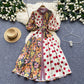 Women's Vintage Court Printed Lantern Sleeve Dress