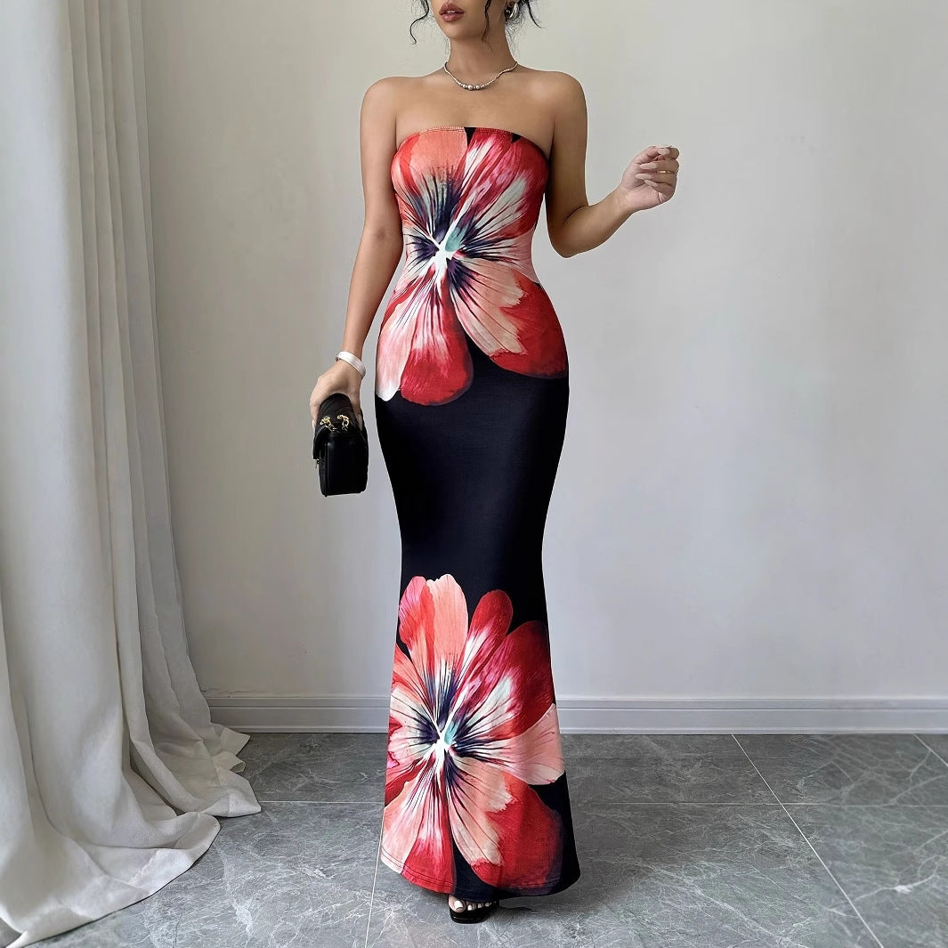 Women's Fashion Floral-print Slim-fit Dress
