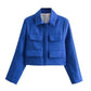 Flip Pocket Casual Women's Clothing Polo Collar Long Sleeve Suit Coat