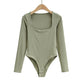 Square Neck Long Sleeve Skinny Slim Bodysuit