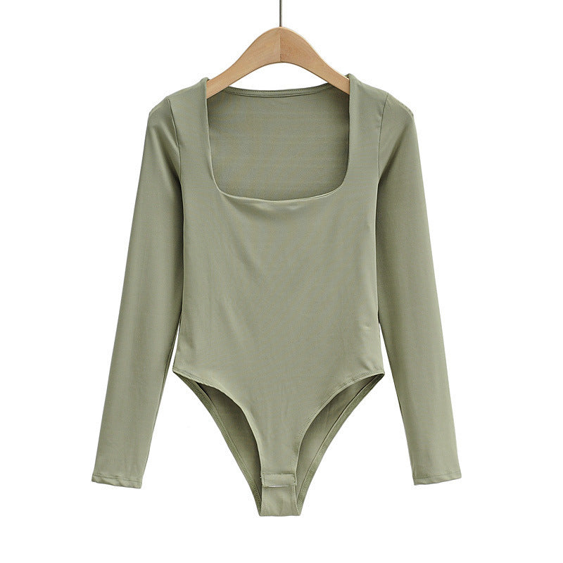 Square Neck Long Sleeve Skinny Slim Bodysuit