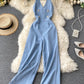 Elegant Neck-hanging Sleeveless Open-back High-waist Slimming Wide-leg Pants