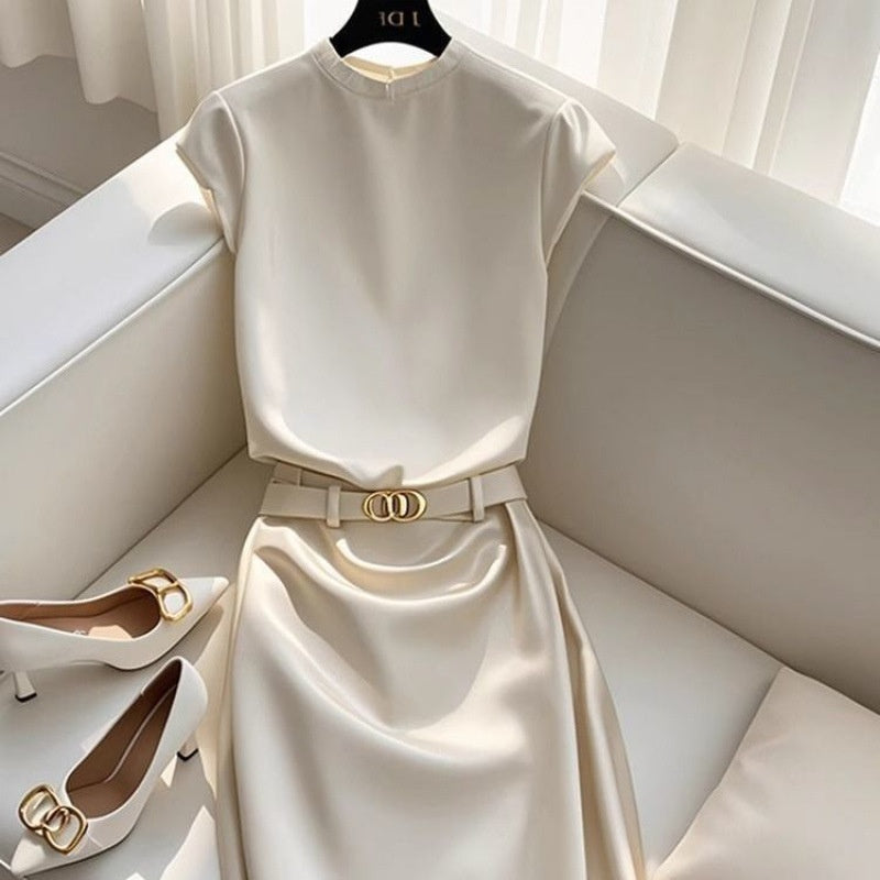 Light Mature Small Fragrance Style Round-neck T-shirt Top With A Pencil Skirt Professional Set