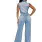 Slim Elastic Wash Denim Jumpsuit Straight Loose Jumpsuit