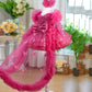 Rose Red Butterfly Sequined Long Sleeve Princess Children's Birthday Party Dress